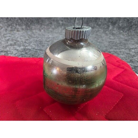 Vintage Mercury Glass Indented Ball Christmas Ornament 2.25in Shiny Brite - Picture 4 of 6